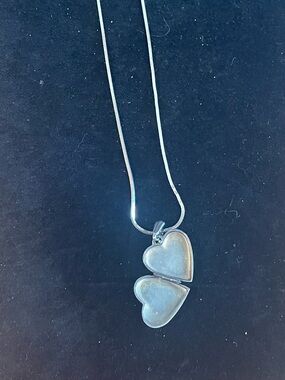 Sterling Silver Heart Locket Pendant Necklace. Double Hearts. Twin Hearts.